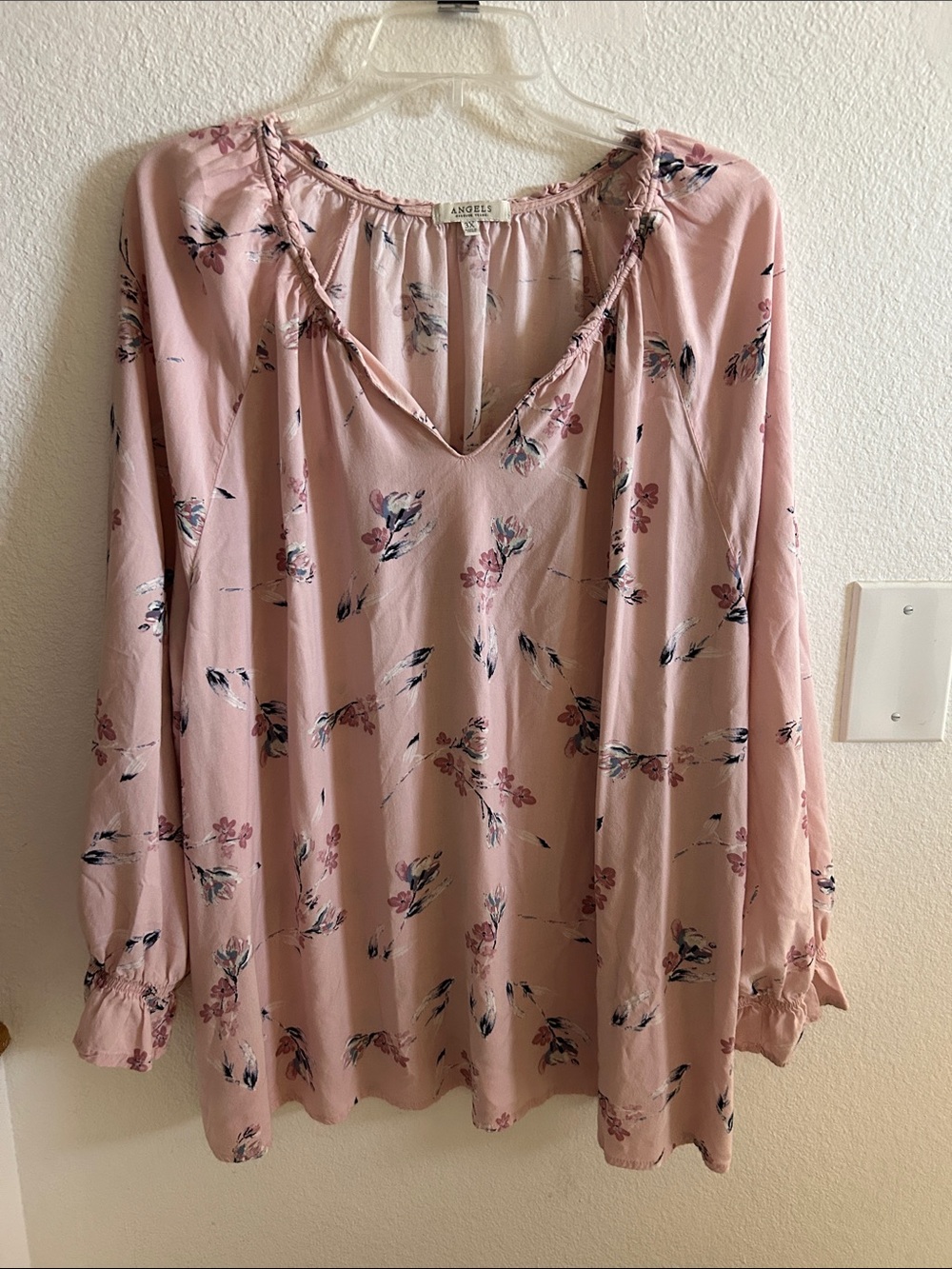 Angels Pink Floral V-Neck Peasant Tunic